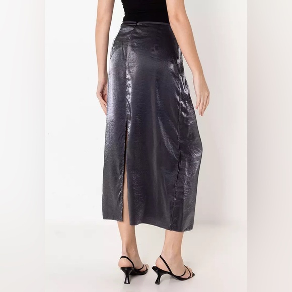 Zara NWT Iridescent Metallic Foil Effect Midi Skirt in Silver Grey Gunmetal XL - Picture 4 of 9